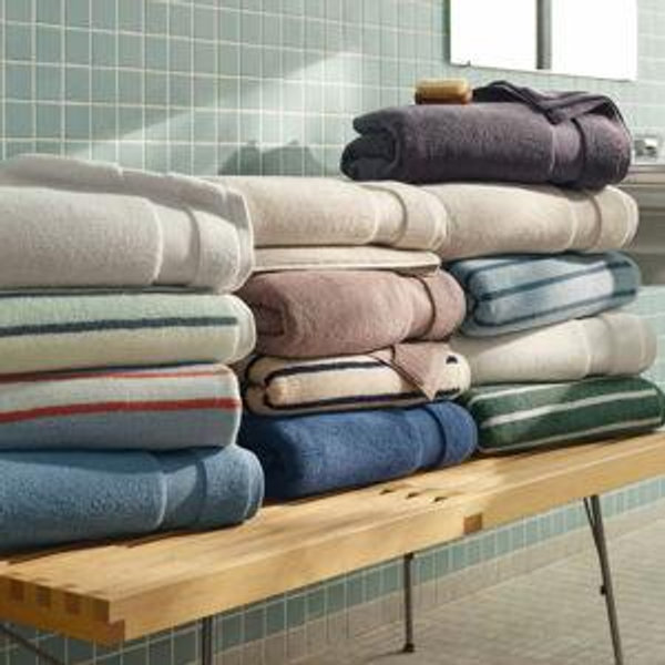 Super-Plush Set of 4 Bath Towel Bundle - Striped Botanical Green & Striped Abyss