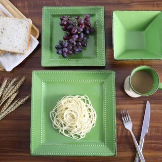 Lorren Home Trends Collection 16-Piece Square Beaded Stoneware Set, Service for 4