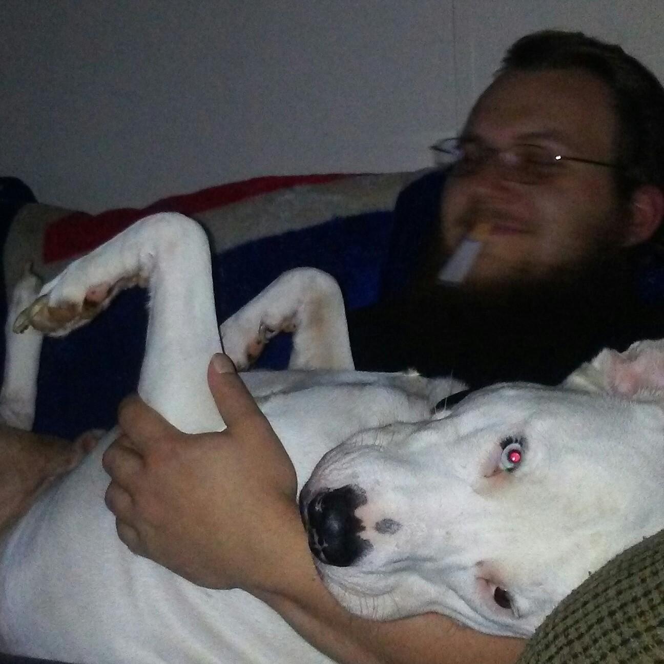 Mason and our dog Alrick who is a big ol Ham lol