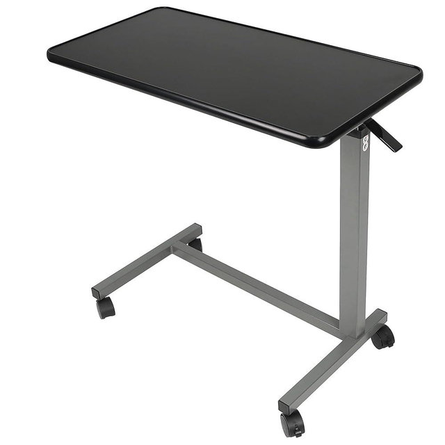 Vaunn Medical Pneumatic Adjustable Overbed Bedside Table with Wheels (Hospital and Home Use)