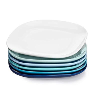 Sweese 153.003 Porcelain Square Dessert Salad Plates - 7.4 Inch - Set of 6, Cool Assorted Colors