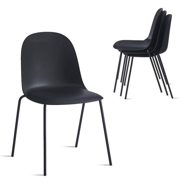 Xdeco Minimalist Industrial Stackable Plastic Dining Chair with Metal Leg, Quick Assembly, Suitable for Indoor and Outdoor Cafes and Restaurants, Set of 4 (Black)