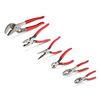 TEKTON PLR99020-D Complete 6 Piece Riveted Solid Joint Cutting Grip Plier Set, Long Nose, Diagonal Cutting, Lineman's, Groove Joint, Slip Joint, Red