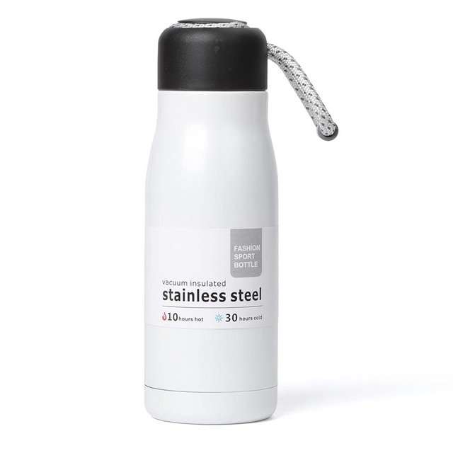Small Water Bottle 12 oz, Dusgut Insulated Water Bottle, Stainless Steel, Wide Mouth Portable Lid, Ice White