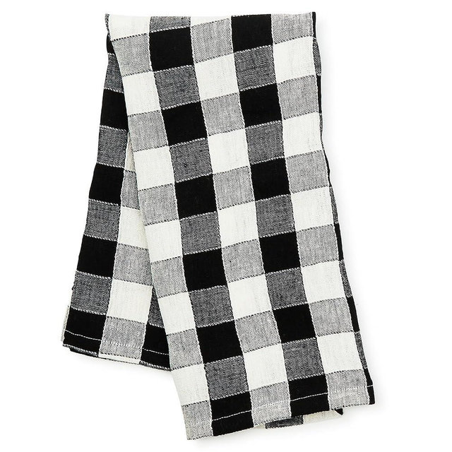 MACKENZIE-CHILDS Linen Dish Towel, Decorative Kitchen Towel, Black Check