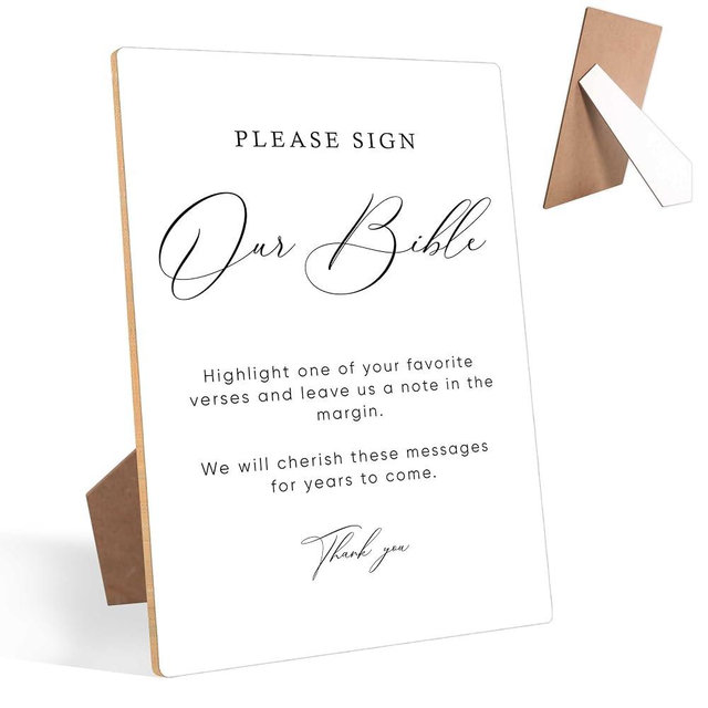 Minimalist Bible Guest Book Sign, Wedding Signs for Reception, Wedding Shower Decorations, 8 X 11" Wooden Wedding Table Signs Guest Book Sign for Party, Anniversary, Retirement, Graduation, 02