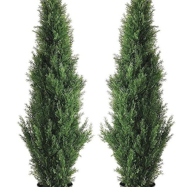 Two 4 Foot Outdoor Artificial Cedar Topiary Trees Uv Rated Potted Plants