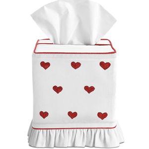 Ridhi Embroidered Heart Shape Premium 400 TC White Cotton Tissue Box Cover with Velcro Closure Soft Decorative Napkin Holder for Kitchen Bedroom Bathroom Gift for Valentine, Spring, Easter