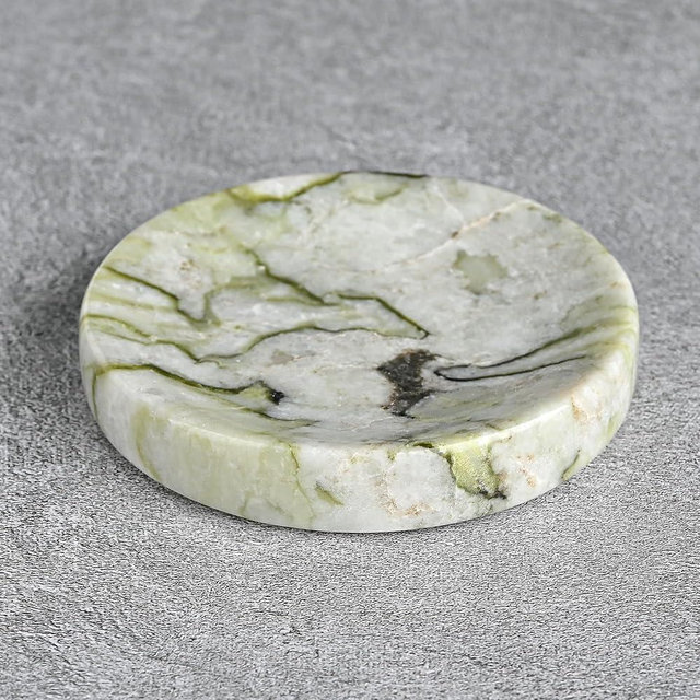 ZSHAWN Cold Emerald Marble Jewelry Dish 4”, Green Stone Trinket Tray for Rings Earrings Necklaces, Natural Emerald Marble Soap Dish for Bathroom & Sink, Minimalist Decorative Catchall for Home Décor