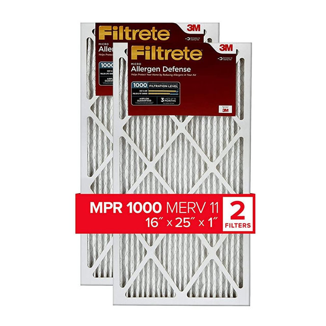 Filtrete 16x25x1, AC Furnace Air Filter, MPR 1000, Micro Allergen Defense, 2-Pack (exact dimensions 15.719 x 24.72 x 0.84)
