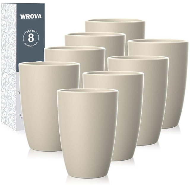 Wheat Straw Cups 8 PCS Good Alternative to Plastic Reusable Cups 20 oz Unbreakable Drinking Cup Reusable Dishwasher Safe Water Plastic Glasses Beige Series