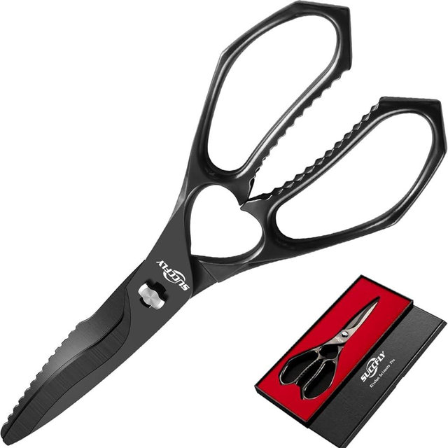 SUCCFLY Kitchen Scissors Heavy Duty, Premium Kitchen Shears for Food, 8.8 Inch Meat Scissors Ultra Sharp Detachable Blade, Black Titanium Plated, Anti-Slip Poultry Shears, Cooking Scissors All Purpose