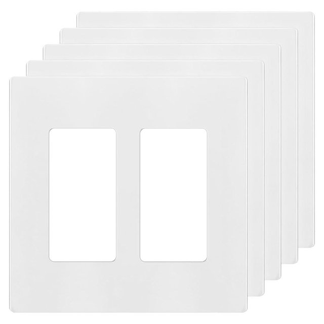 ENERLITES Screwless Decorator Wall Plates Child Safe Outlet Covers, Size 2-Gang 4.68" H x 4.73” L, Unbreakable Polycarbonate Thermoplastic, SI8832-W-5PCS, Glossy, White (5 Pack)