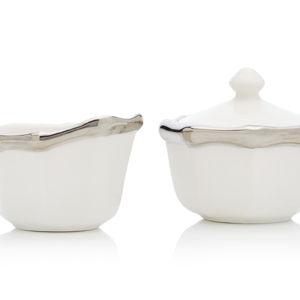 Este Ceramiche for Moda Domus Bamboo Platinum-Trimmed Ceramic Sugar Bowl and Creamer Set
