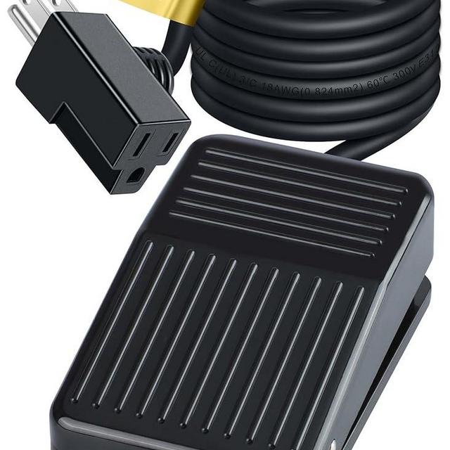 Coolneon Foot Switch Normally Off Press and Hold to ON 6.6FT UL Cable & Plug, Dead Man Pedal Momentary 15A 250VAC US 3-Prong Piggyback for Lichtenberg Machine Table Saw Scroll Saw Miter Power Tools