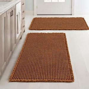 MIULEE Set of 2 Waffle Bathroom Rugs, Terracotta Boho Bath Rugs Non Slip Washable, Super Absorbent Bath Mats, Ultra Soft Rubber Backed Shower Mats for Bathroom Floor, Tub, Caramel, 18x30 Inch