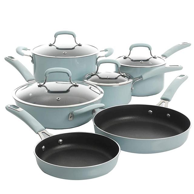 Kenmore Andover Aluminum Cookware Set, 10-Piece, Glacier Blue