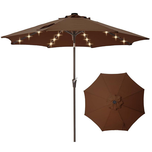 Tioline 9FT Solar-Powered LED Patio Umbrella with Tilt Crank,Outdoor Market Umbrella with 32 Lights,Sunshade for Deck, Garden and Pool