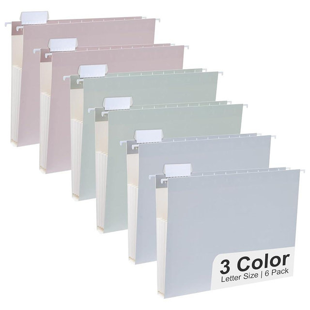 Y YOMA Letter Size - 6 Pack Extra Capacity Hanging File Folders Accordion Decorative Reinforced File Folder Cute Colored Expandable Folder for Office Home with 1/5-Cut Adjustable Tabs, Morandi Color