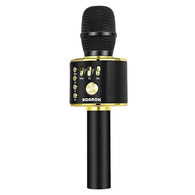 BONAOK Wireless Bluetooth Karaoke Microphone,3-in-1 Portable Handheld karaoke Mic Speaker Machine Christmas Birthday Home Party for Android/iPhone/PC or All Smartphone(Q37 Black Gold)