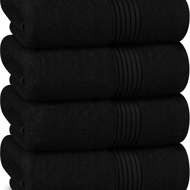 Utopia Towels 4 Piece Luxury Bath Towels Set, (27 x 54 Inches) 100% Ring Spun Cotton 600GSM, Lightweight and Highly Absorbent Quick Drying Towels for Bathroom, Gym, Spa, and Hotel (Black)