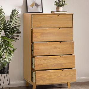 Jerred 5 Drawer Solid Wood Chest - Caramel