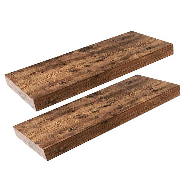 HOOBRO Floating Shelves, Rustic Brown Wall Shelf Set of 2, 23.6 inch Hanging Shelves with Invisible Brackets, for Bathroom, Bedroom, Toilet, Kitchen, Office, Living Room Decor BF60BJ01