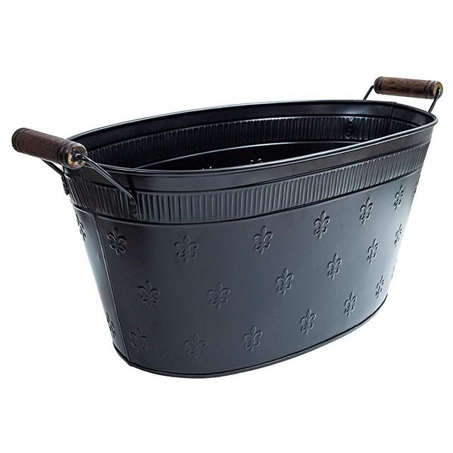 KINDWER Black Fleur de Lis Oval Tub, 22x12x10