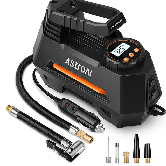 AstroAI AIRUN H Tire Inflator Portable Air Compressor Air Pump for Car Tires-Car Accessories, 9.8Ft Cord-12V DC-Powered Auto Pump with Digital Pressure Gauge, LED Light for Bicycle, Balloons, Orange