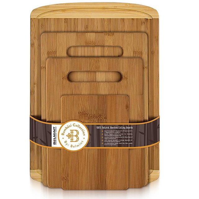 Bamboo Chopping Board Set of 4 - Eco-Friendly Bamboo Cutting Boards with Drip Groove for Food Prep, Meat, Vegetables, Fruits, Crackers & Cheese - 100% Organic, Premium Craftsmanship by Bambüsi