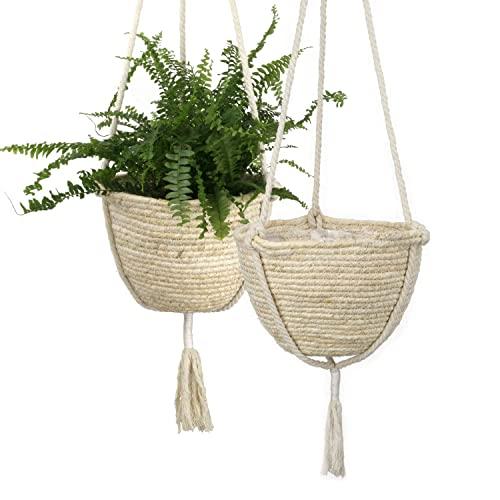 Natural Corn Skin Hanging Planter Basket Set,Indoor Plant Pots, Plant Pot Cover, 9 (D) 5.5(H) Inch, Vanilla Ice, Pack 2