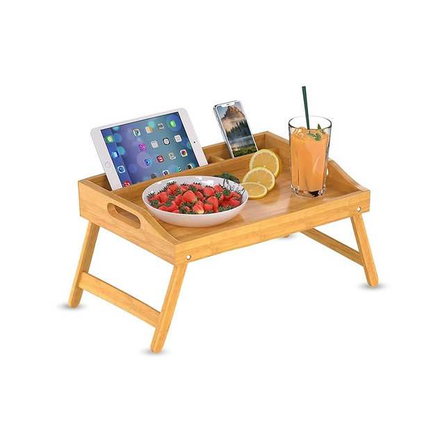 Bamboo Bed Tray, Breakfast Tray with Folding Legs Serving Tray, Portable Lap Tray, Breakfast in Bed,Reading or Working,Picnic Tray,Large Kitchen Serving Tray (Large)
