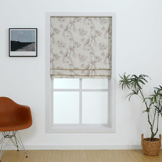Everyday Celebration Peacock Cordless Blackout Roman Shades, Linen Blended Dual Layer Window Treatment for Bedroom Living Room, 23" W x 64" H Cocao