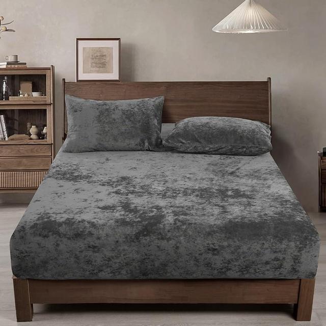 PHF Truly Velvet Fitted Sheet King Size, 1 Pack Luxury Super Soft Cozy Comfy Bottom Sheet with 15" Deep Pocket,Suitable for Fall Winter and Spring, No Pillowcases, Charcoal/Dark Grey