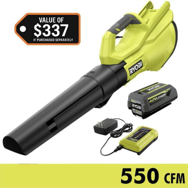 RYOBI 40V 120 MPH 550 CFM Cordless Battery Leaf Blower With 4.0 Ah Battery and Charger RY40LB01K