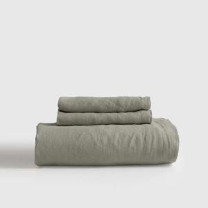 European Linen Fitted Sheet Set - Queen - Solid: Willowleaf - Without Flat Sheet