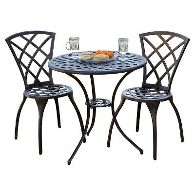 Modern 3pc Cast Aluminum Patio Bistro Set - Brown - Christopher Knight Home