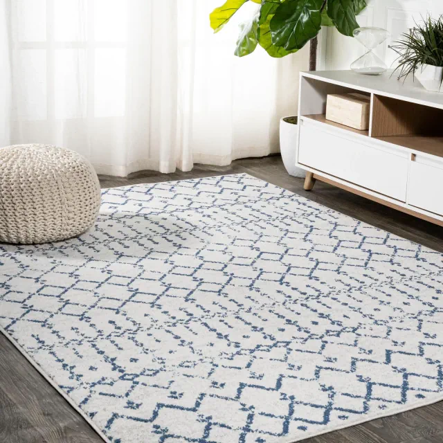 JONATHAN Y Moroccan HYPE Boho Vintage Diamond Cream/Navy 8 ft. x 10 ft. Area Rug