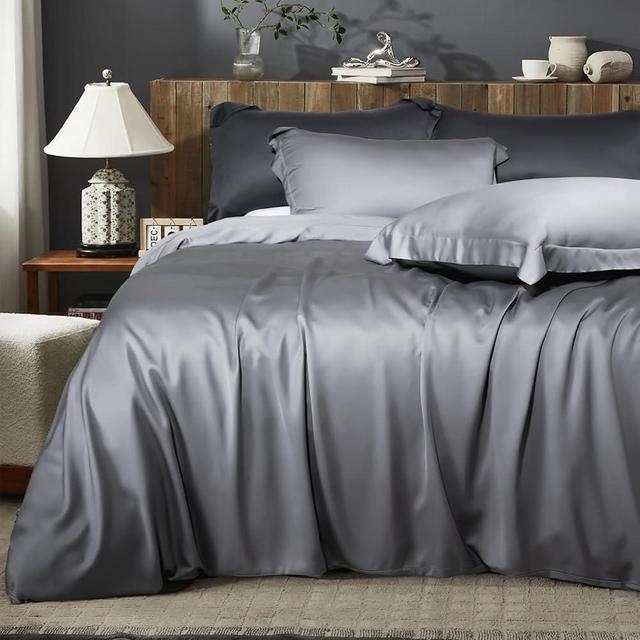 NEXHOME PRO Duvet Cover Queen, 100% Viscose derived from Bamboo, Organic Natural Buttery Soft Breathable, Cooling Duvet Covers, 1 Duvet Cover and 2 Pillowcases, 90"x90" (Light Grey)
