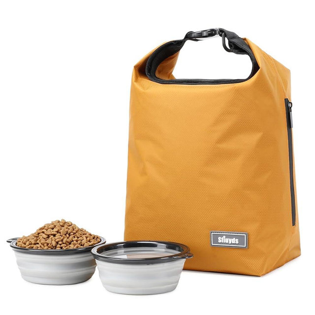 SFIUYDS Pet Food Storage Dog Food Travel Container with 2PCS Collapsible Dog Travel Bowls Waterproof Kibble Storage Bag (Yellow, Small)