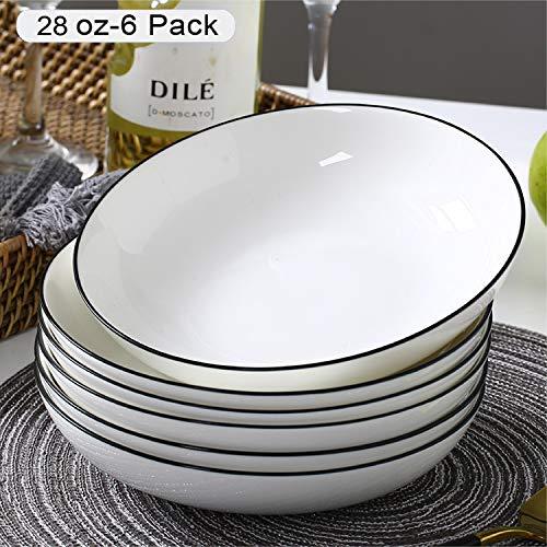 AnBnCn Porcelain Pasta/Salad Bowls - 28 Ounce - Set of 6, White