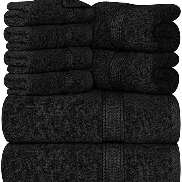 Utopia Towels 8-Piece Premium Towel Set, 2 Bath Towels, 2 Hand Towels, and 4 Wash Cloths, 600 GSM 100% Ring Spun Cotton Highly Absorbent Towels for Bathroom, Gym, Hotel, and Spa (Black)