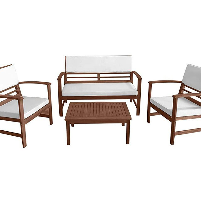 Patio Conversation Set Patio Furniture Patio Sofa Set Outdoor Chat Set 4-Piece Acacia Wood Outdoor Seating Set with Water Resistant Cushions and Coffee Table for Pool Beach Backyard Balcony Garden
