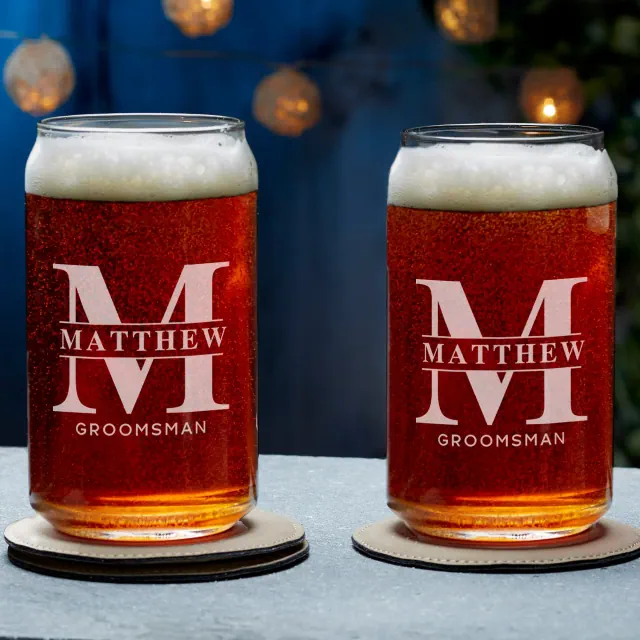Lavish Groomsmen Wedding Engraved 16oz. Beer Can Glass