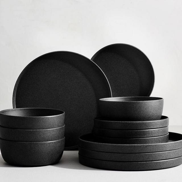 Mason Modern Melamine 12-Piece Dinnerware Set - Charcoal