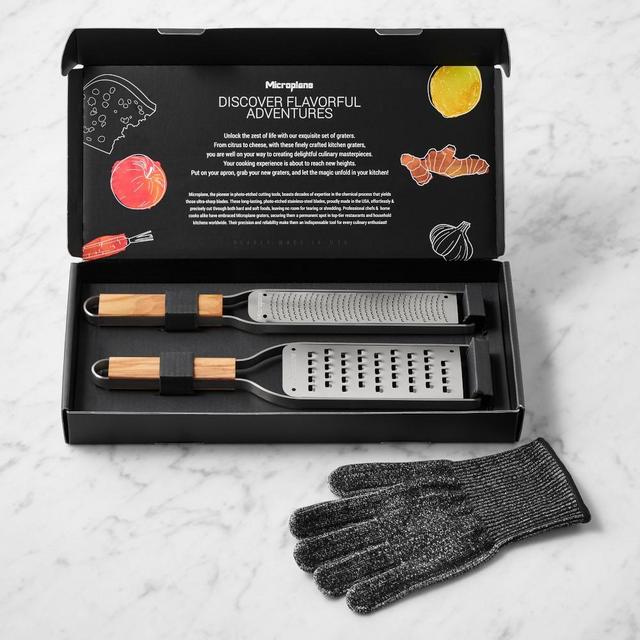 Microplane® Master Series Paddle Graters Box Set with Glove, Olivewood