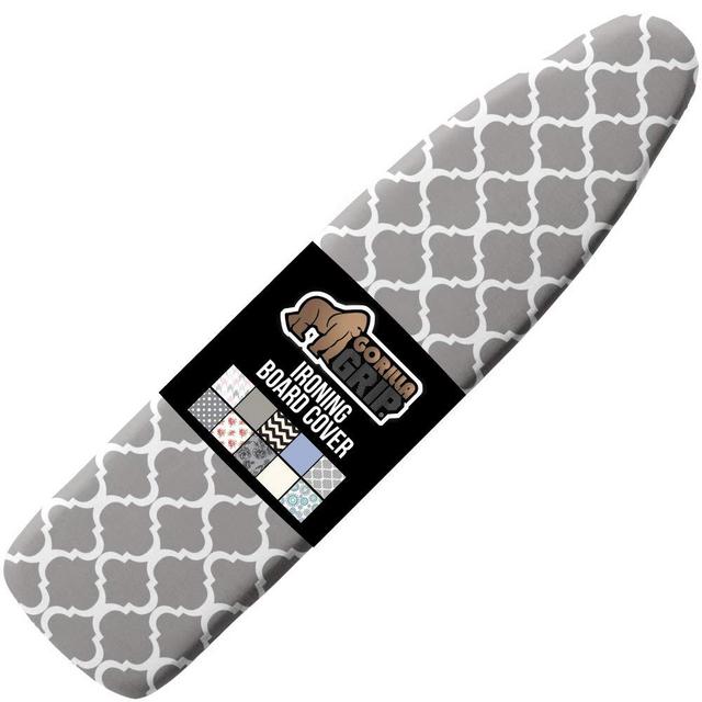 Gorilla Grip Reflective Silicone Ironing Board Cover, Resist Scorching and Staining, 15x54, Hook and Loop Fastener Straps, Pads Fit Standard Boards, Elastic Edge, Thick Padding, Quatrefoil