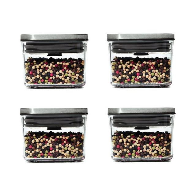 OXO Steel POP Small Square Container - 0.4 Qt (Pack of 4) Airtight Food Storage for Dried Herbs & More, Grey