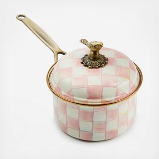 Rosy Check Stainless Steel 2.5 Qt. Saucepan