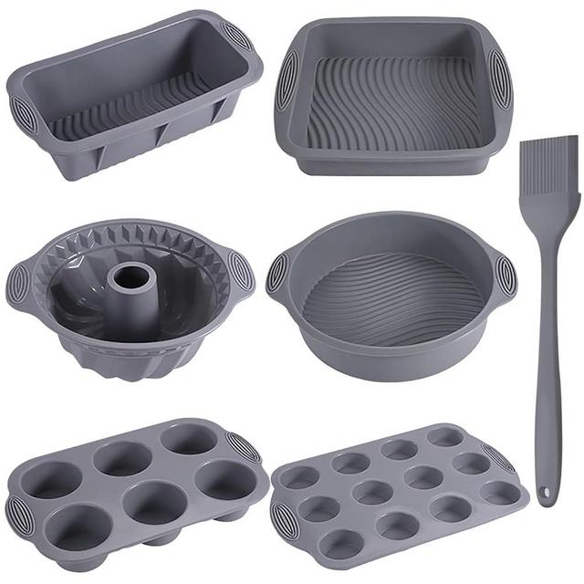 InnoStars 7in1 Nonstick Silicone Bakeware Set Silicone Cake Molds set Including Baking Pan, Cake Mold, Cake Pan, Toast Mold, Muffin Pan, and Cupcake Mold Silicone Brush Set